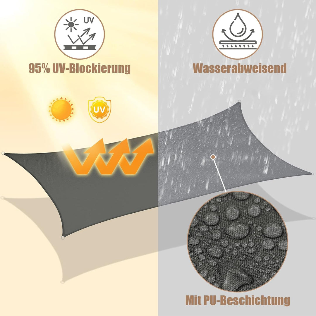 WOLTU PES Sonnensegel 300D Oxfordgewebe Neumaterial mit PU-Beschichtung | 1000MM Wasserstandfestigke