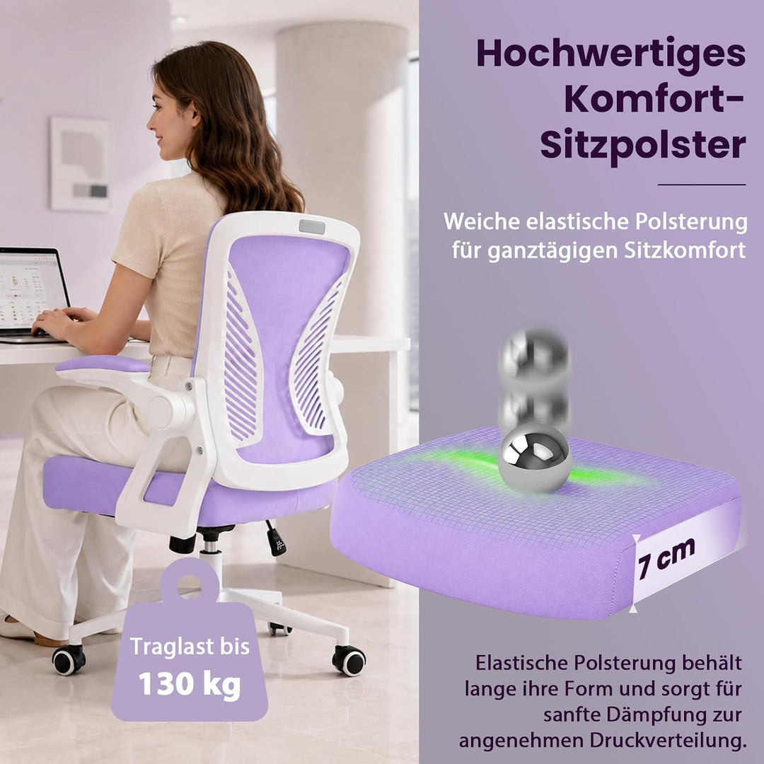 Ergonomischer Bürostuhl mit Mesh Rückenlehne, klappbaren Armlehnen und Wippfunktion, Schreibtischstu