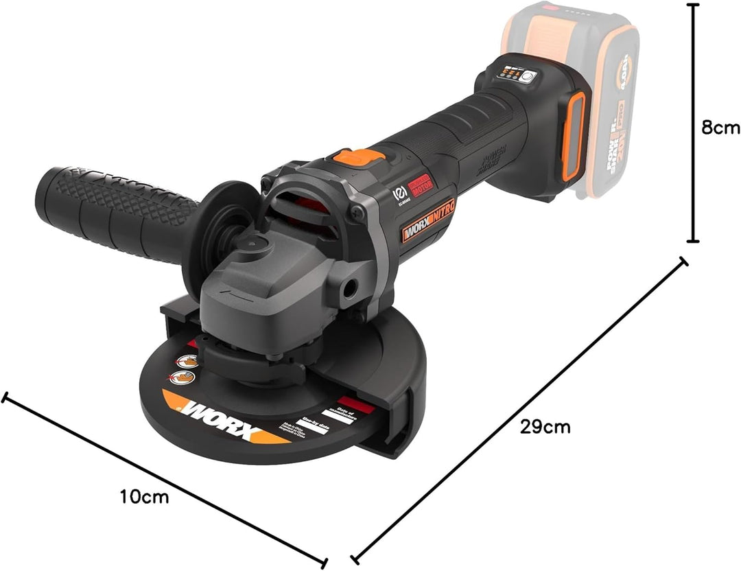 WORX WX814.9 Nitro Brushless Akku-Winkelschleifer 20V – 125mm Scheibendurchmesser – 8600 U/min – lei