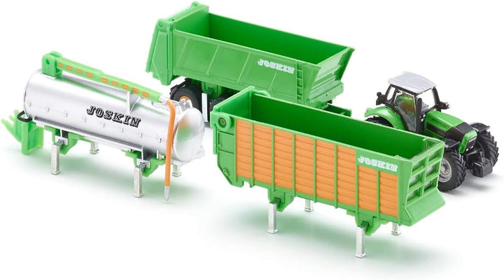 Siku 1848, DEUTZ-FAHR Traktor mit Joskin Anhängerset, 1:87, Metall/Kunststoff, Grün, 5-tlg, Mit Wech