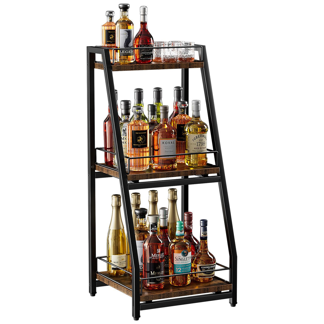Nuovoware 3-Tier Abgestufte Liquor Cabinet Mini Bar, Weinregal Freistehend Boden für Whiskey, Ecke L