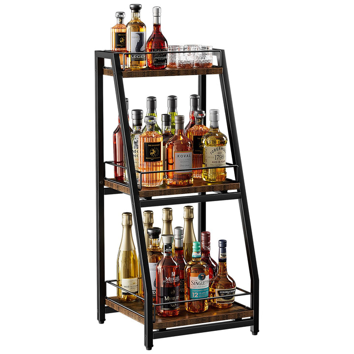 Nuovoware 3-Tier Abgestufte Liquor Cabinet Mini Bar, Weinregal Freistehend Boden für Whiskey, Ecke L