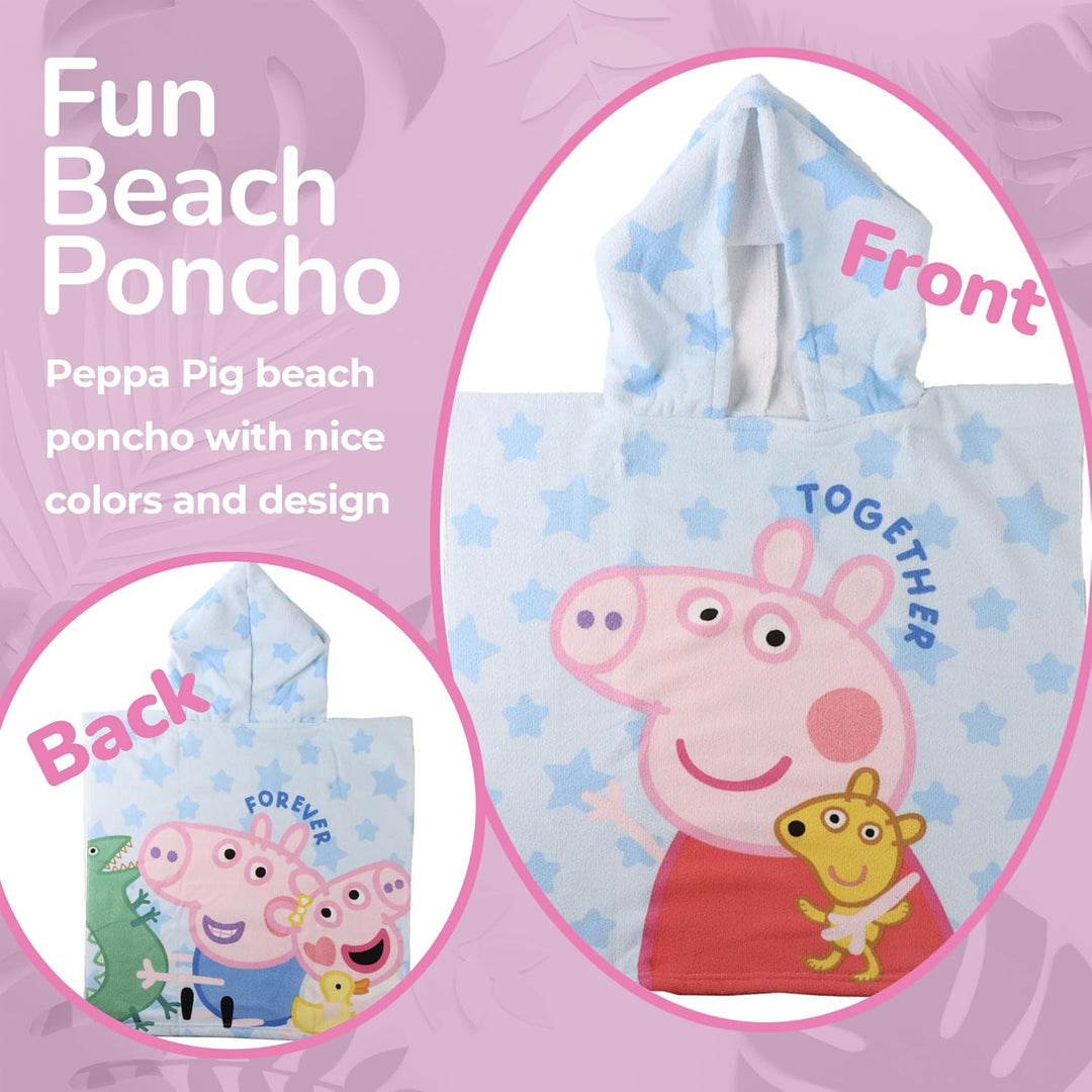 Peppa Wutz Together & Forever Kapuzenponcho Strand – 55x110 cm – Kinder – Leicht & Schnelltrocknend