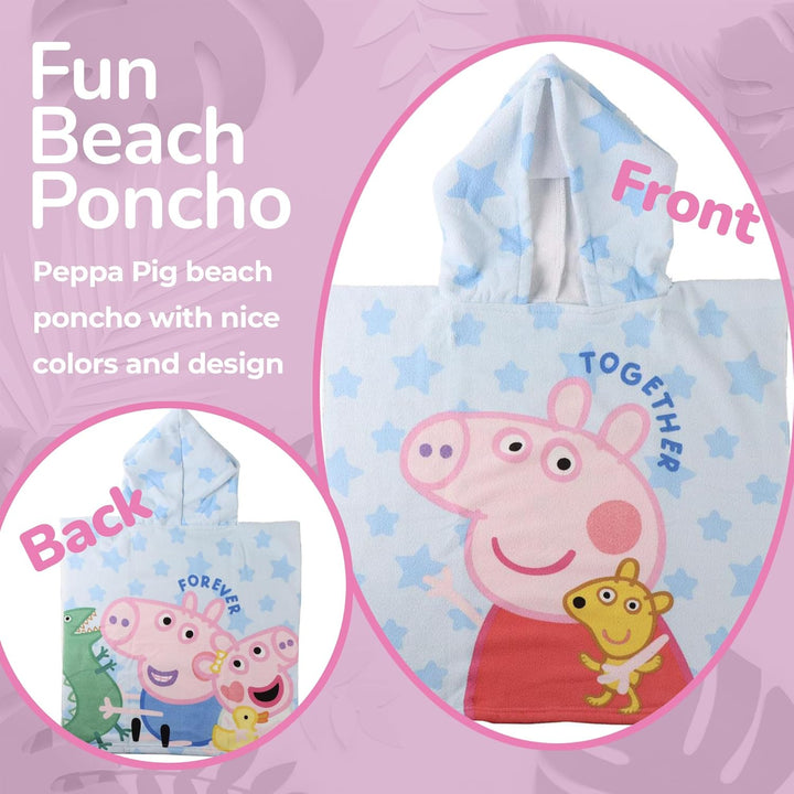 Peppa Wutz Together & Forever Kapuzenponcho Strand – 55x110 cm – Kinder – Leicht & Schnelltrocknend