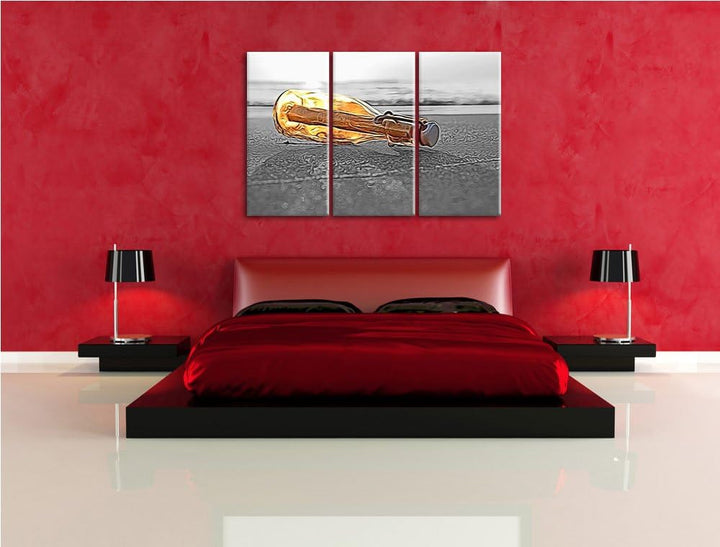 schöne Flaschenpost im Sonnenschein3-Teiler Leinwandbild 120x80 Bild auf Leinwand, XXL riesige Bilde