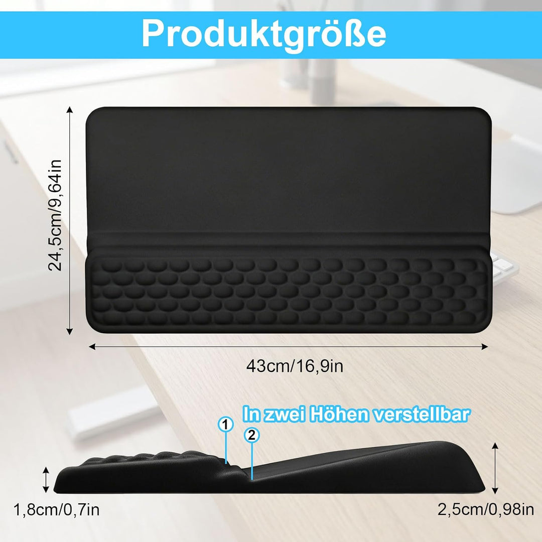Integrierte Handballenauflage Tastatur zur Entlastung der Handgelenke, 43 x 24,5 cm Memory Foam Hand