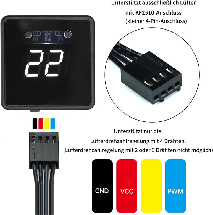 Aideepen 4 Pin 12V PWM-Lüfterregler, 60W 4 Draht Fan Speed Controller mit Fernbedienung und Bildschi