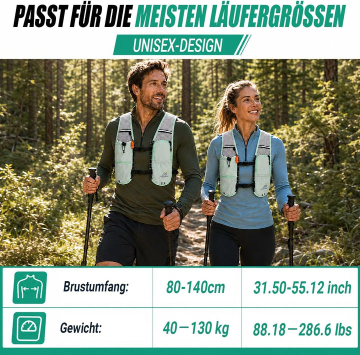Laufweste Damen mit 500ml Trinkflasche/2L Trinkblase, Leichter Trinkrucksack Laufen Herren 6L, Runin