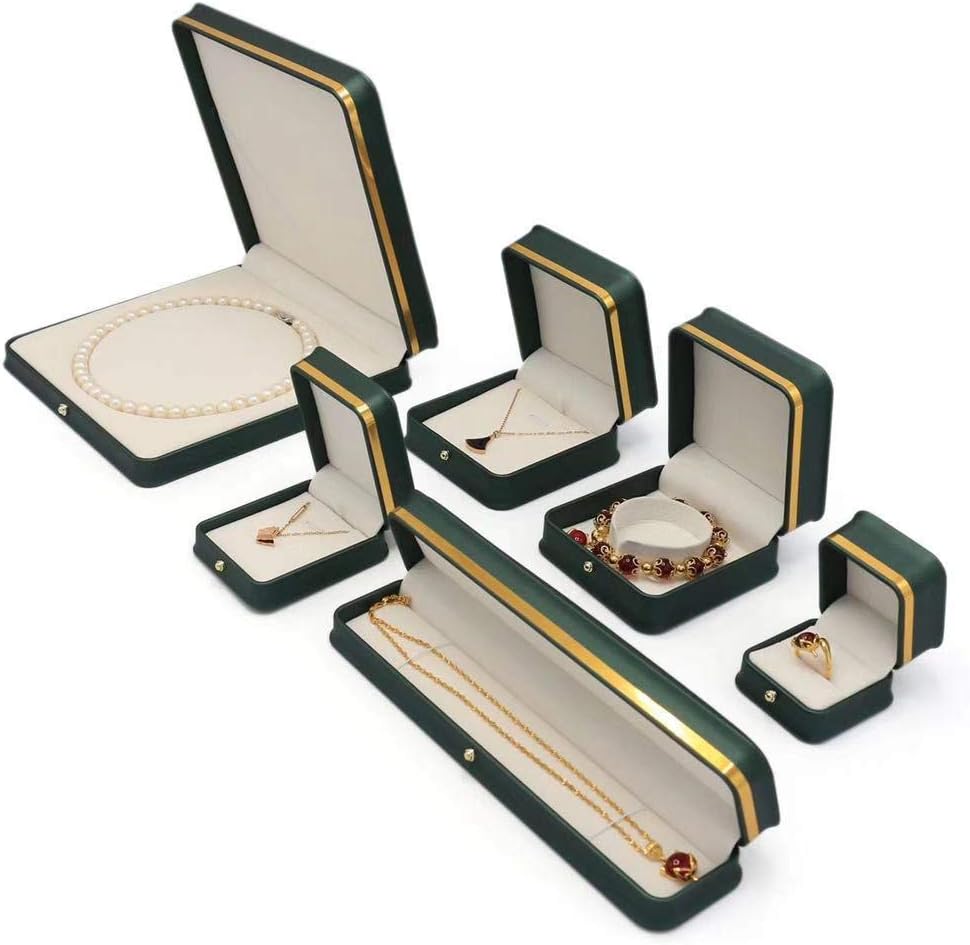 JunningGor Schwarzgrünes Premium-Leder-Schmuckkästchen für Hochzeitsschmuck-Set, Präsentationsbox fü