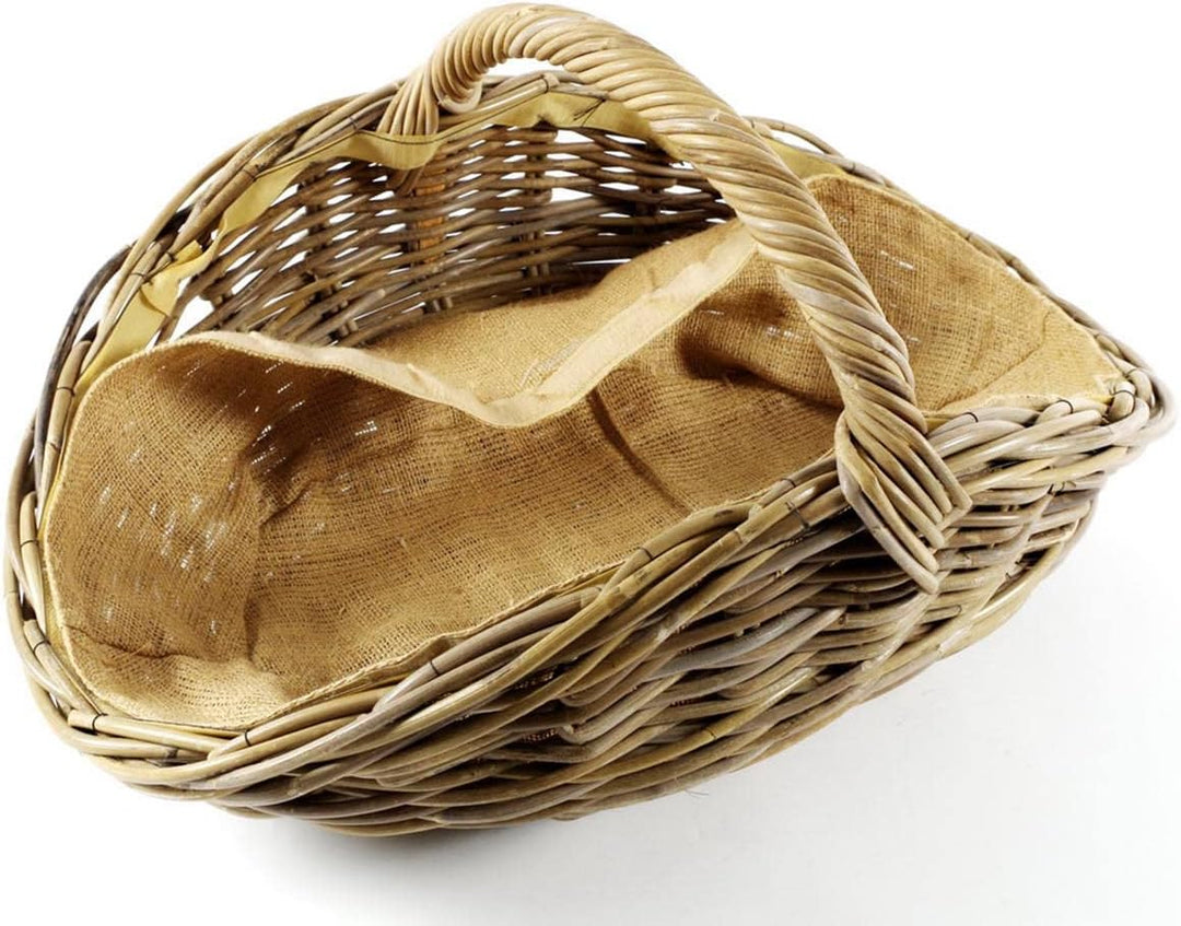 Kobolo Holzkorb für Kaminholz oval Kubu grey aus Rattan mit Henkel und Jute ausgeschlagen Grau Jute,
