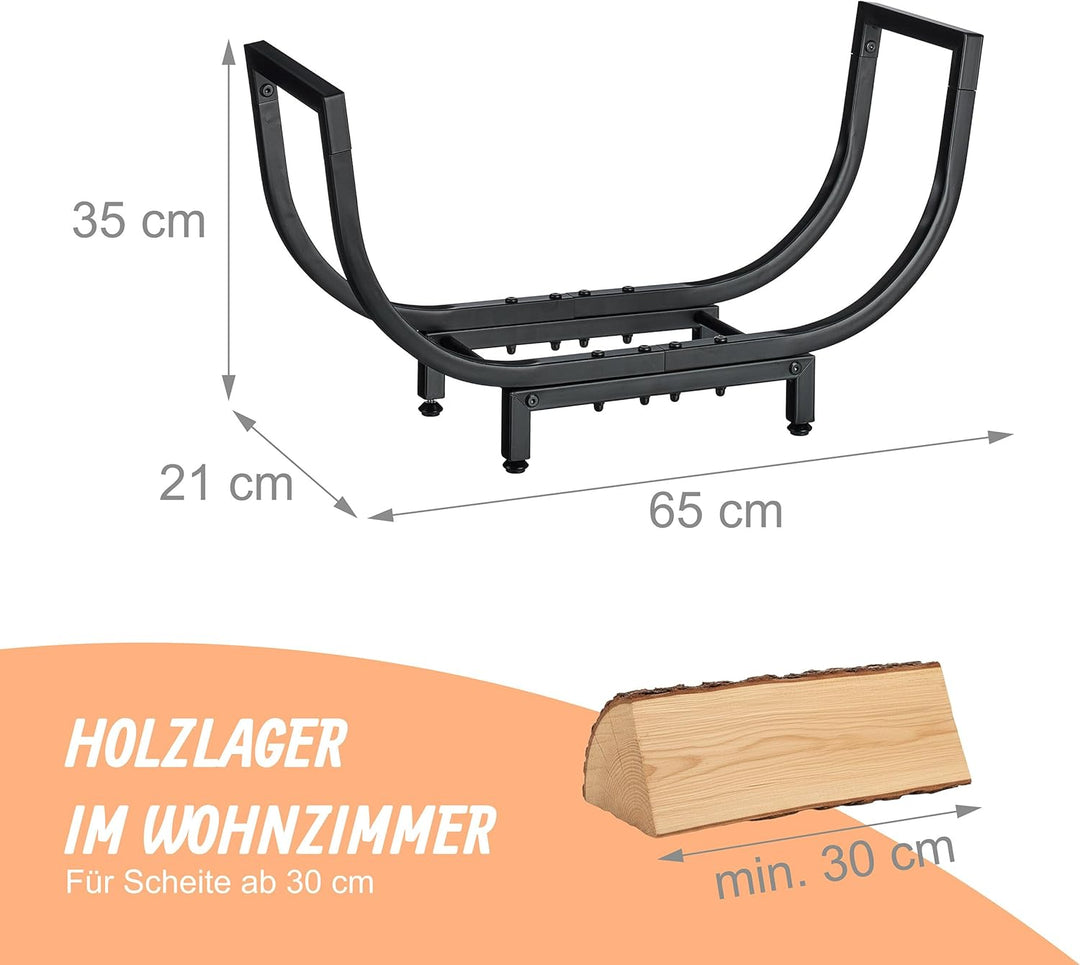 Relaxdays Kaminholzregal, Metall, HxBxT: 35 x 65 x 21 cm, Kaminholzhalter innen, geschwungener Kamin
