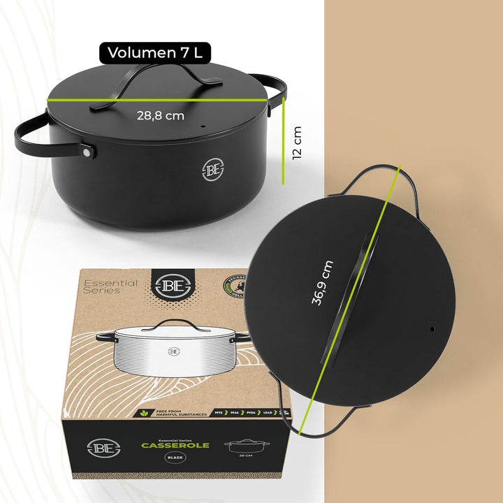 Be Living Essential Kochtopf mit Deckel Ø 28 cm (7 L) Induktion Schmortopf, Non Stick Keramik Antiha