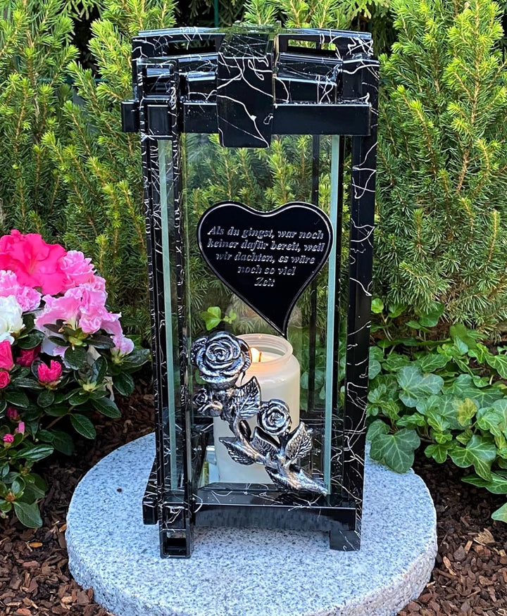 Garten Paradies Handmade Grablampe Laterne Grablicht 33 cm H. mit Beschriftung Grablicht Kerze Grabk