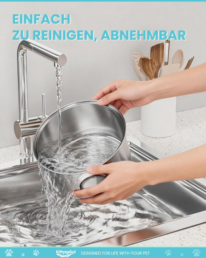 Kittyspout Katzenbrunnen 3.2L, Trinkbrunnen für Katze aus Edelstahl mit Schwänenhals-Design, Spülmas