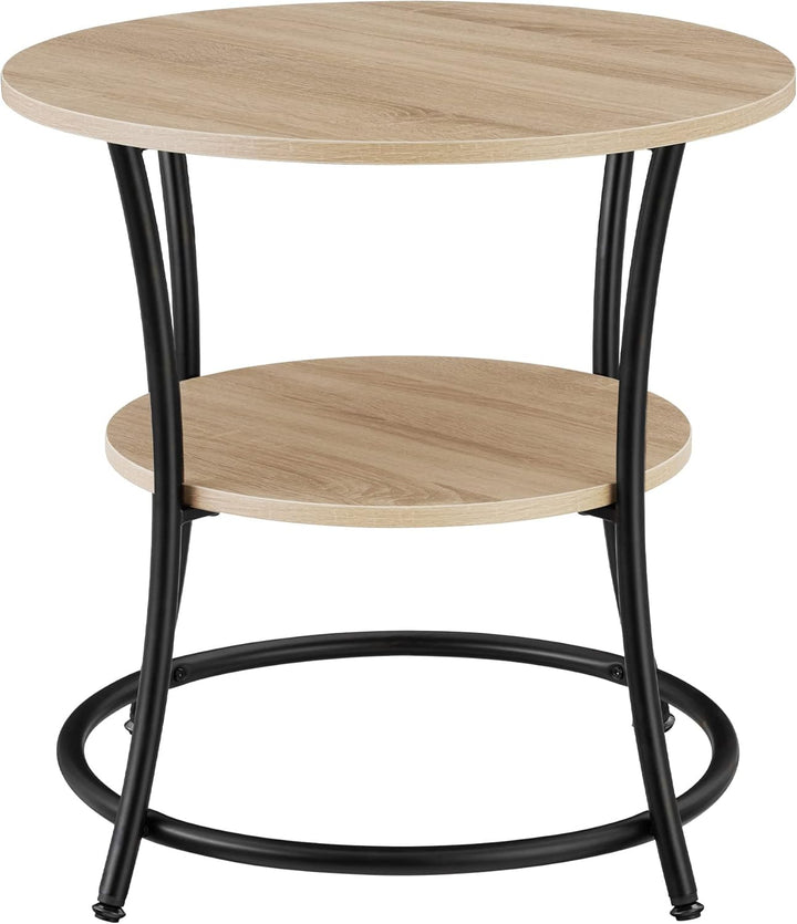 tectake Beistelltisch rund, Couchtisch mit 2 Ablagen, Industrie-Design, Nachttisch aus Holz, Ø55 x 5