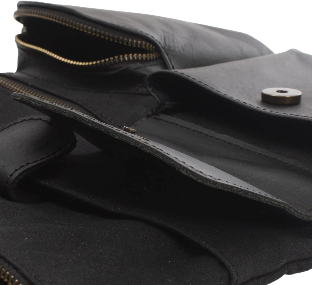 LECONI Umhängetasche Canvas &amp; Leder kleine Schultertasche Handtasche Damen + Herren Vintage Retro St
