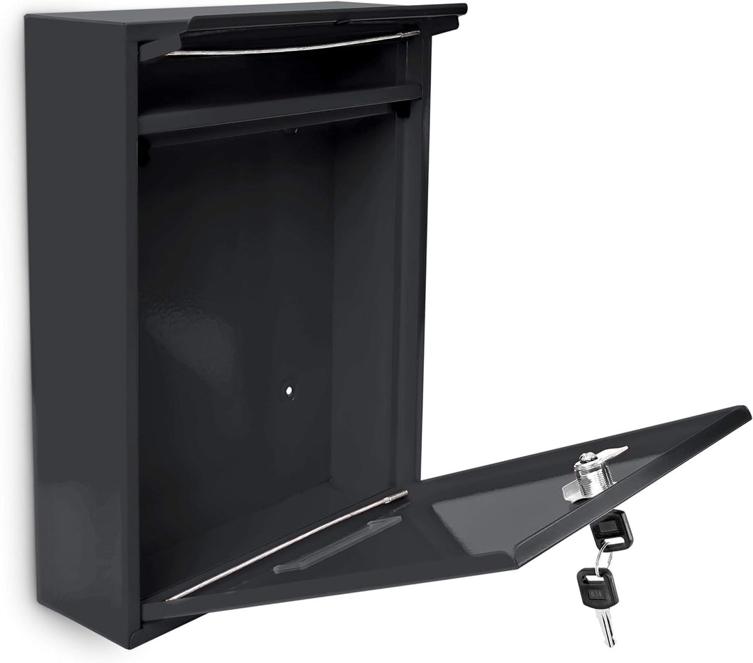 Design Briefkasten Metall Schwarz 26,5 x 35 x 8,5 cm, Schwarz