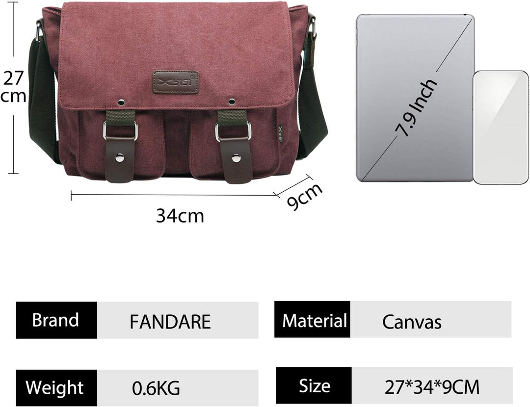 FANDARE Leinwand Messenger Bag Umhängetasche 7.9 inch iPad Tasche Schultertasche Unisex Segeltuch Ta