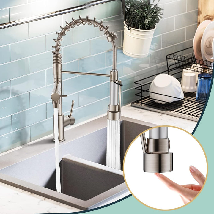 FORIOUS Wasserhahn Küche Schwarz,Edelstahl-Küchenarmatur, Spülarmaturen Küche, Zweigriff-Mischbatter