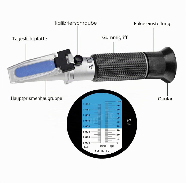 HHTEC Aquarium Refraktometer Salzgehalt messen – präzise Wasserkontrolle für Meerwasser &amp; Salzwasser