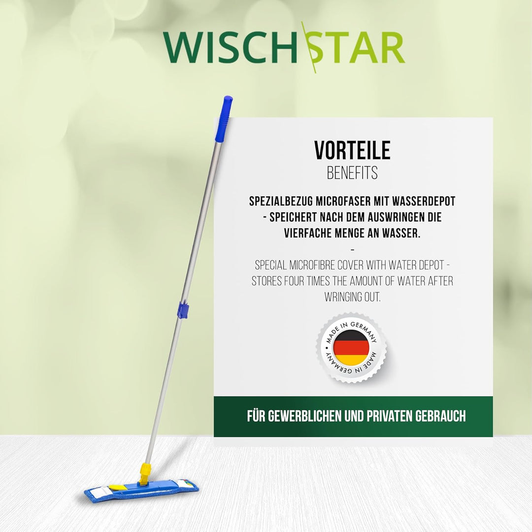 Wisch-Star Wischmopp-Set 40 cm mit Microfaserbezug, Teleskopstiel und Magnetklapphalter, Profi-Quali