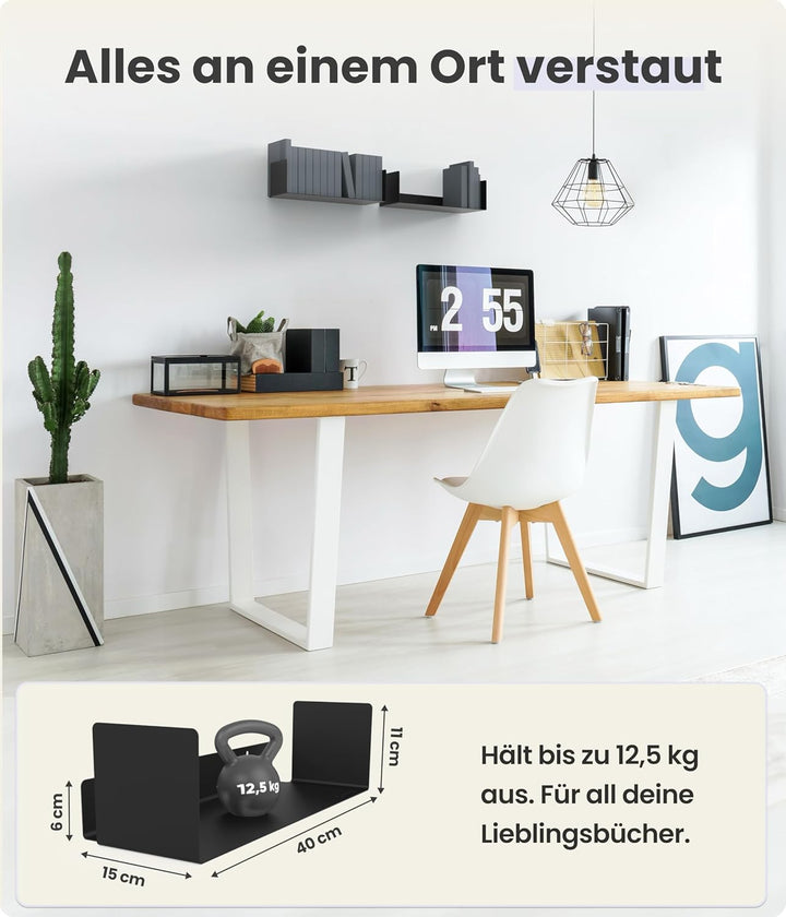 UNITURE® - 2er Set - Wandregal schwarz - Moderne Regal Wand Design - 2x42 cm Bücherregal schwebend,
