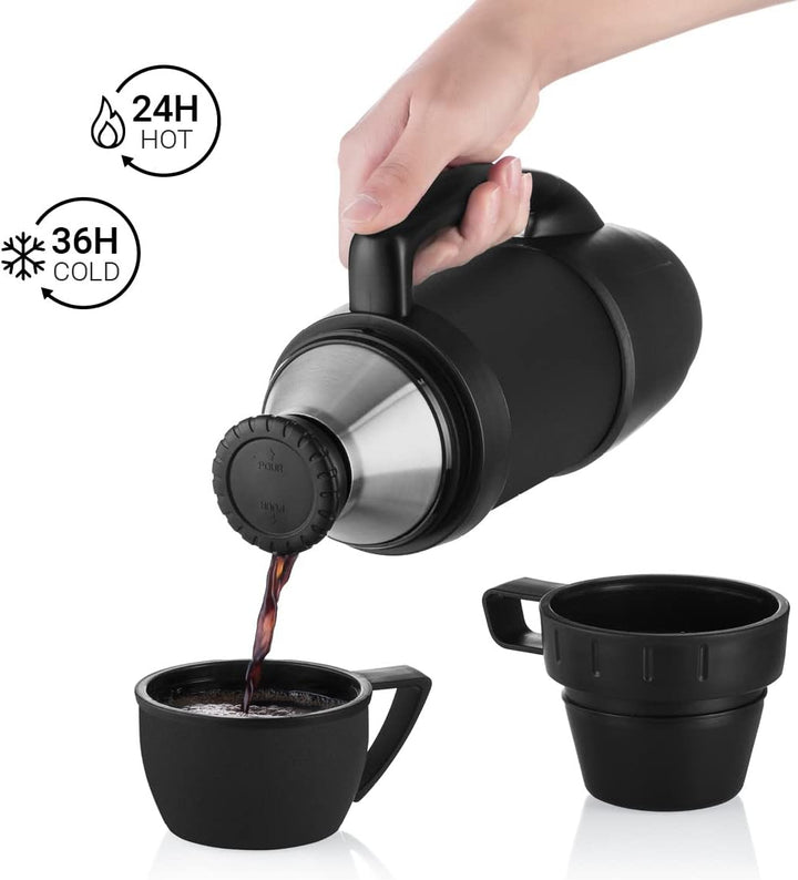 720°DGREE Thermoskanne mit 2 Bechern “bigBoy“ 1,2 Liter - Auslaufsicher, Robust - Premium Edelstahl