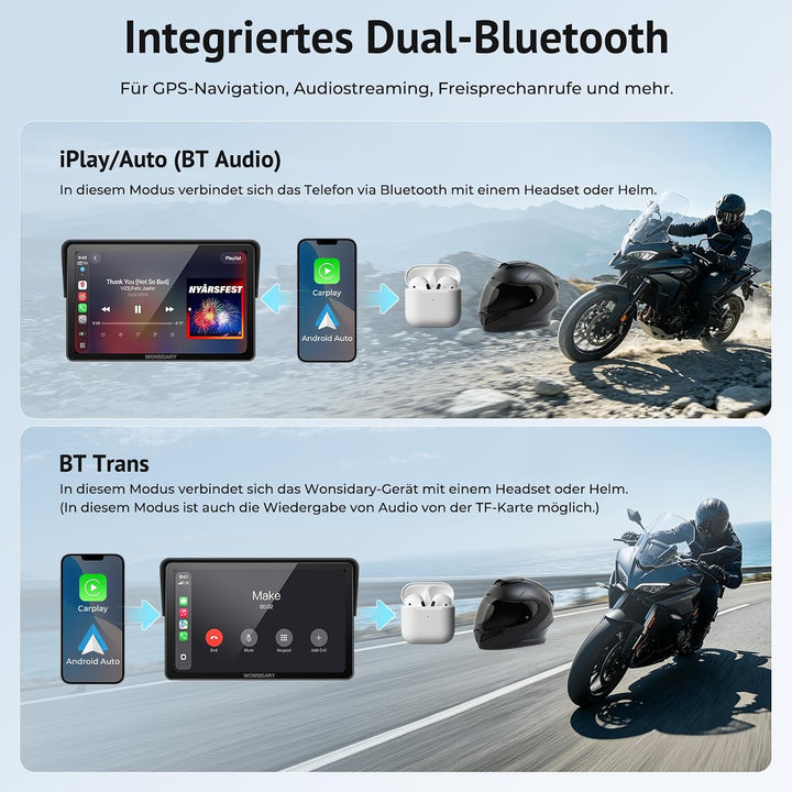 W722TPMS 7 Zoll Motorrad CarPlay Display mit TPMS &amp; Android Auto