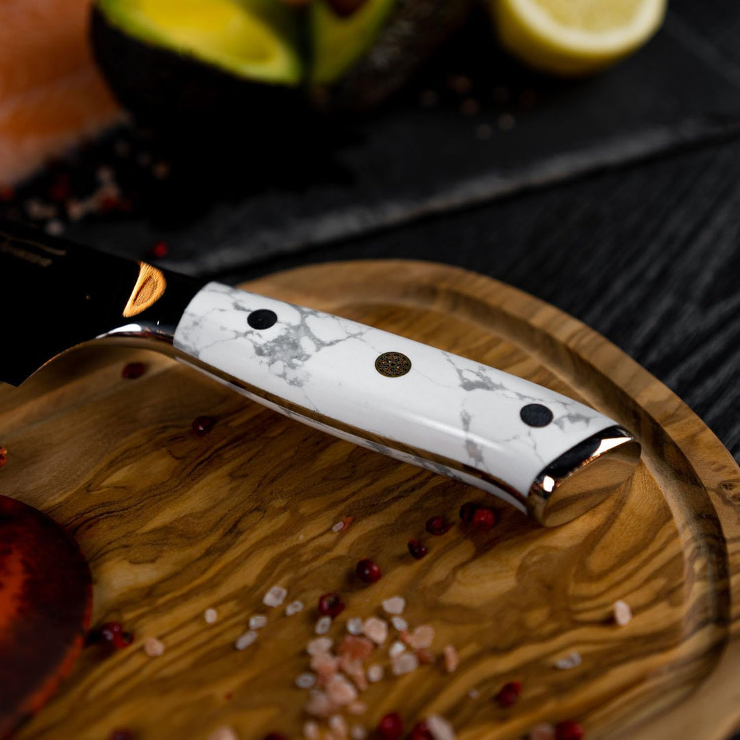 Tsume Santoku Messer White Marble, Klingenlänge 22cm, Echtes Damast Küchenmesser, 67 Schichten VG10