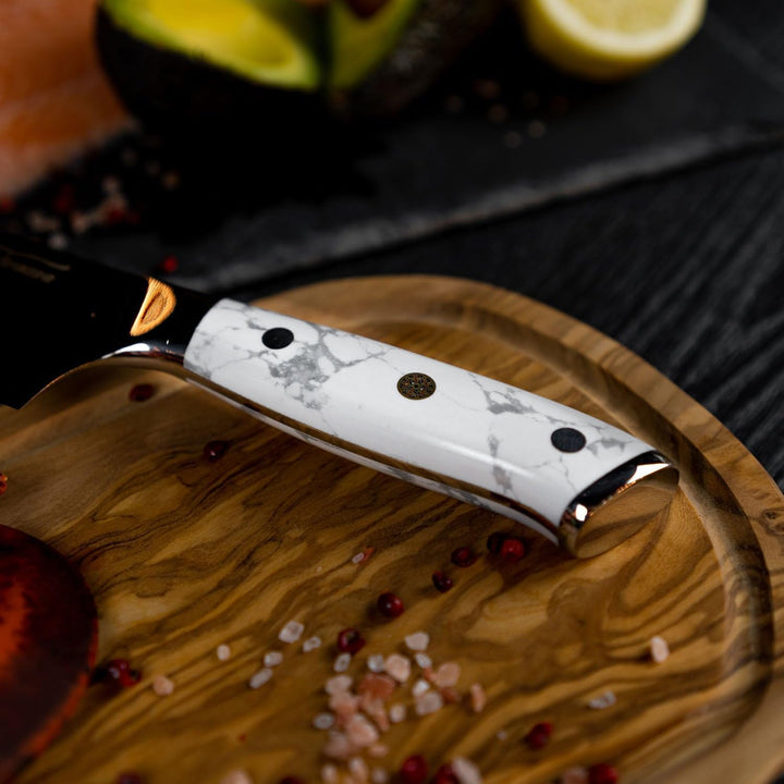 Tsume Santoku Messer White Marble, Klingenlänge 22cm, Echtes Damast Küchenmesser, 67 Schichten VG10