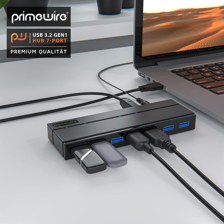 CSL - USB Hub 3.2 Gen1 mit Netzteil aktiv - aktiver 7 Port Verteiler - inkl. 1x 12V 3A DC-Hohlstecke