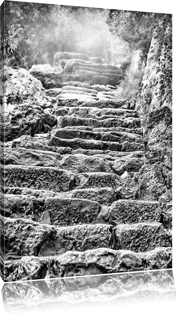 Pixxprint Schöne alte Steintreppe/Format: 100x70cm / Leinwandbild fertig bespannt Wandbild Kunstdruc