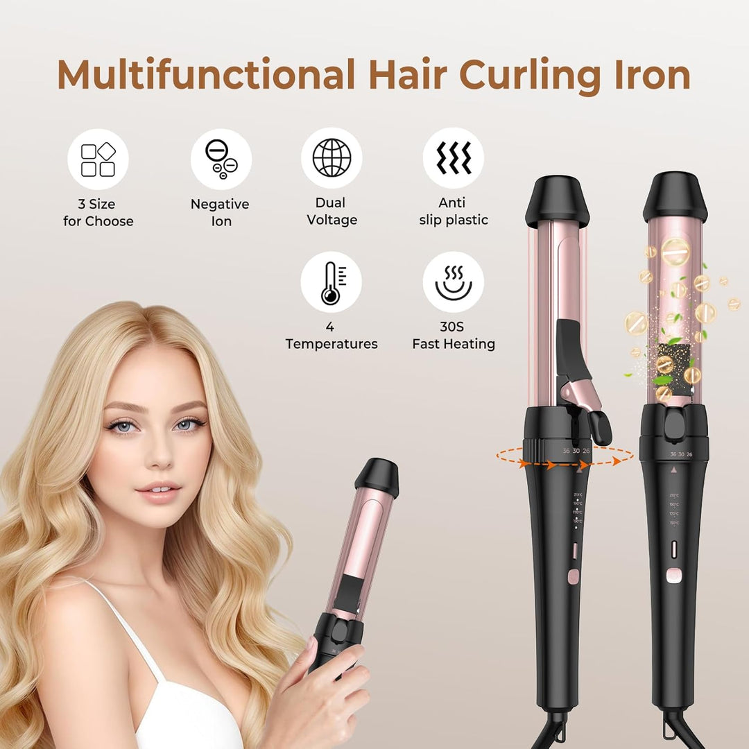 Lockenstab Grosse Locken,3 in 1 Lockenstab 26mm/30mm/36mm, Lockenstab für Kurze Haare und Lange Haar