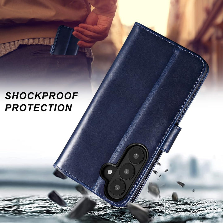 LENSUN Echtleder Handyhülle für Samsung Galaxy S26 5G, Lederhülle [Brieftasche][Bookstyle][Premium L