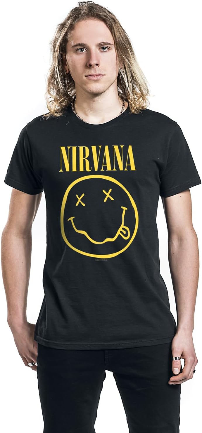 Nirvana Herren Smiley T-Shirt XL Schwarz, XL Schwarz