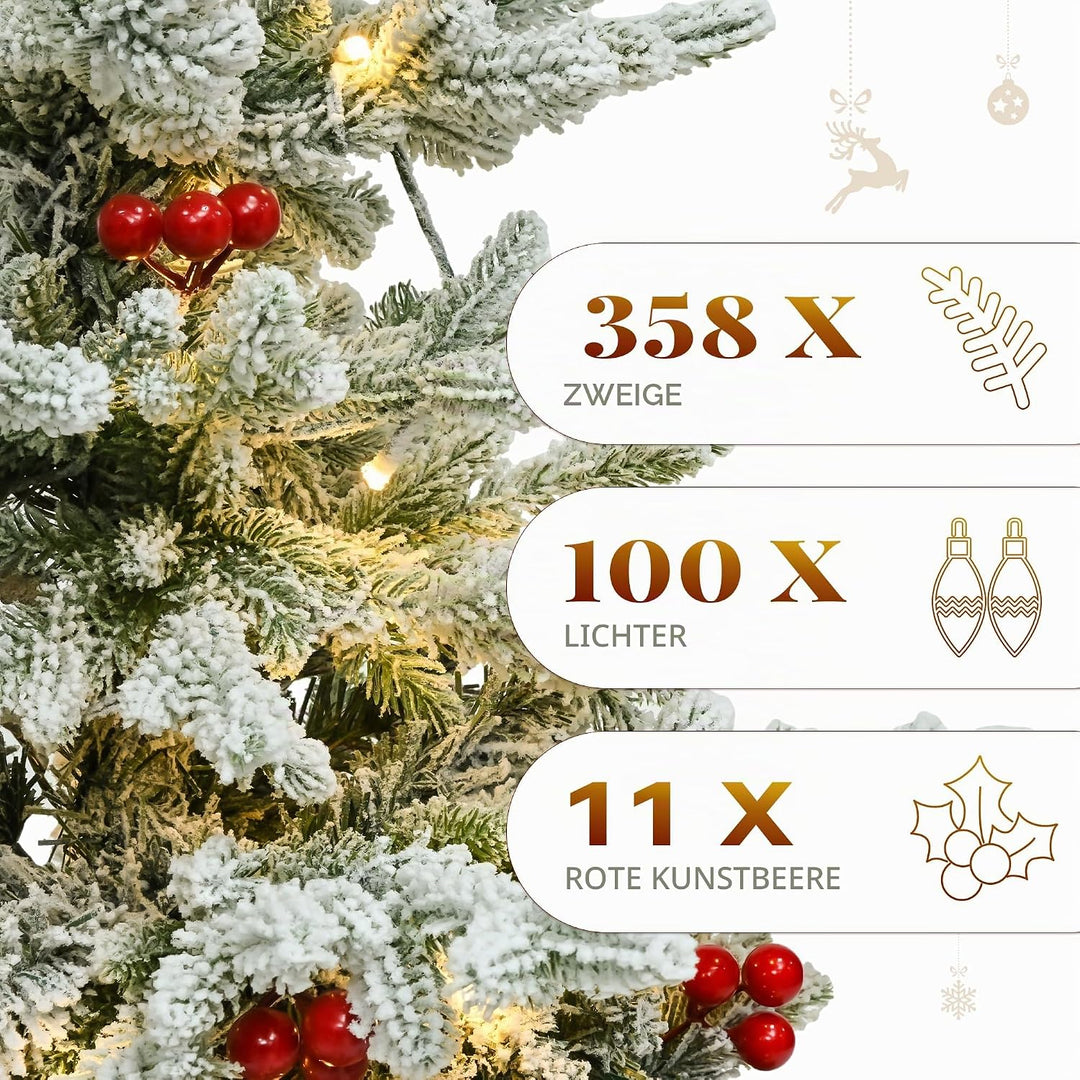 YITAHOME 140cm Vorgefertigter Künstlicher Weihnachtsbaum mit Beleuchtung, Schlanke Tanne mit 11 Rote