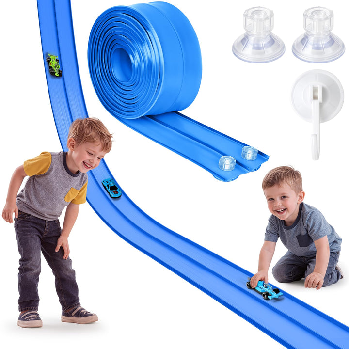 Hot Bee 4,5 m Flexible Autobahn und Rennbahn Auto Spielzeug für Kinder Blau 1, Blau 1