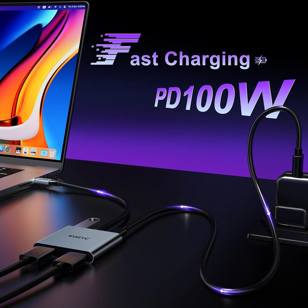 USB C to Dual HDMI Adapter, KOZYC USB C Hub Multiport Adapter mit 2 HDMI 4K, USB 3.0, 100W PD, Unter