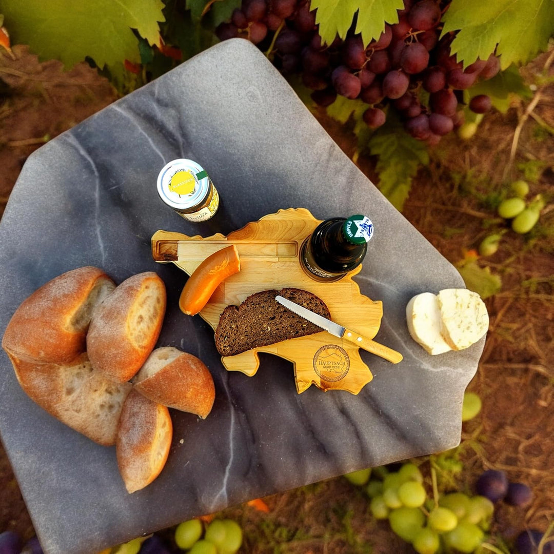 Saarlandbrett als Frühstücksbrettchen aus Holz, Legendärer Stubbi Style, für Saarländer, Lusitge Ges