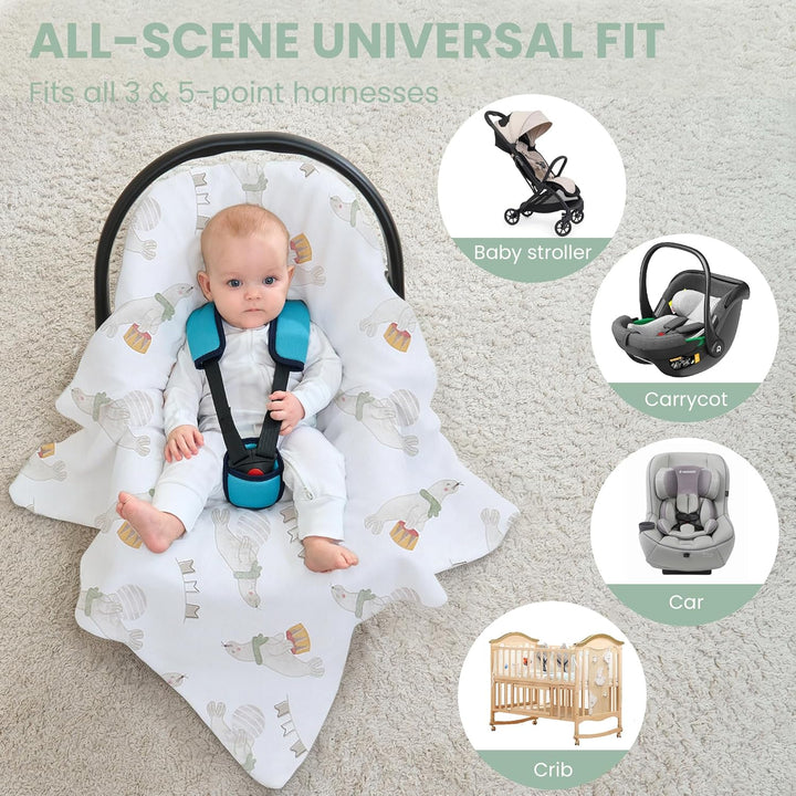 Miracle Baby Einschlagdecke babyschale Sommer für Kinderwagen | Universal 90x90cm, mit 8 Punkt Gurt