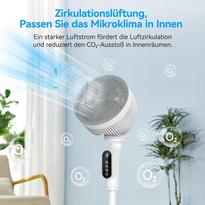 Smart Standventilator 100cm, Ventilator Leise 22dB, Turbo-Luftzirkulator mit 6 Modi, Windabstand 10