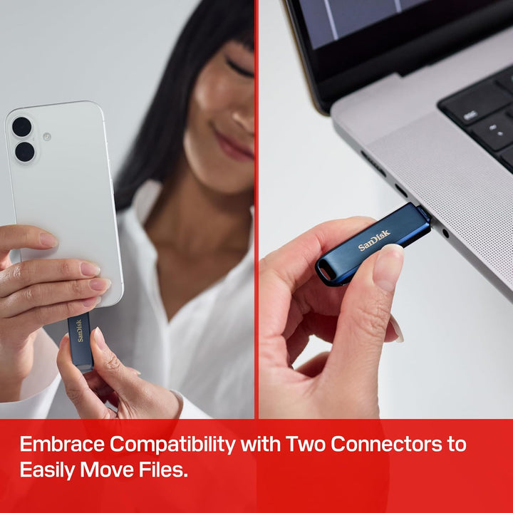 SanDisk Phone Drive 128 GB, Flash-Laufwerk 2-in-1, iPhone Speicher (Für iPhone, iPad, PC & Mac, Auto