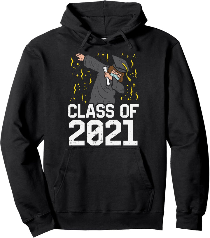Dabbing Class 2021 Mask Quarantine Graduation Girl Women Her Pullover Hoodie