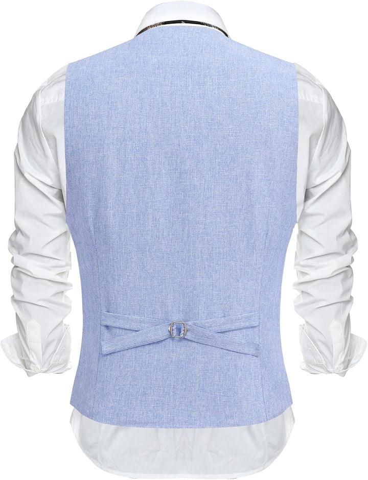 COOFANDY Weste Herren Anzug mit Taschen Anzugweste Gilet Casual Hochzeitsweste V-Ausschnitt Business