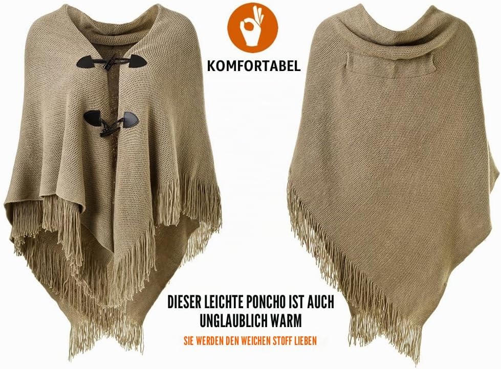 Ferand Damen Poncho Locker sitzender Cape Schal mit offener Vorderseite für Herbst und Winter Khaki,