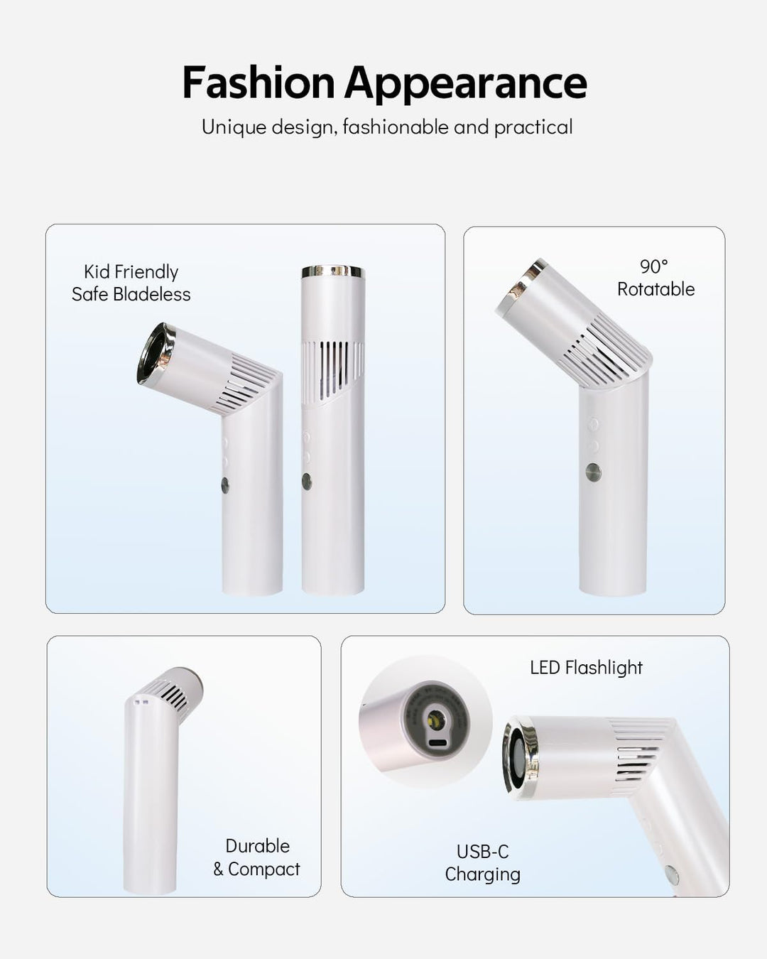 Tragbarer Handventilator, Hand Ventilator Kompakt und Wiederaufladbar, Mini Ventilator mit LED-Displ