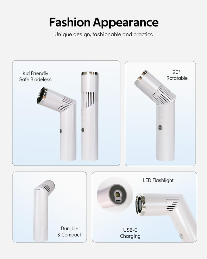 Tragbarer Handventilator, Hand Ventilator Kompakt und Wiederaufladbar, Mini Ventilator mit LED-Displ
