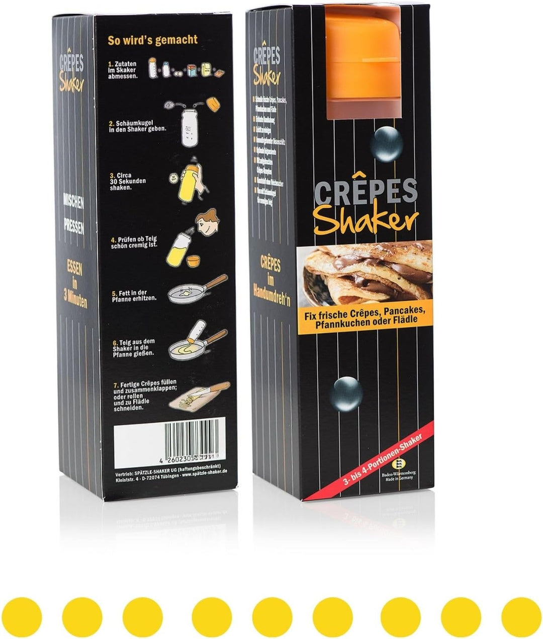Pfannkuchen-Shaker (875ml, orange) einfach Teig machen und portionieren mit Rezeptaufdruck für Crêpe