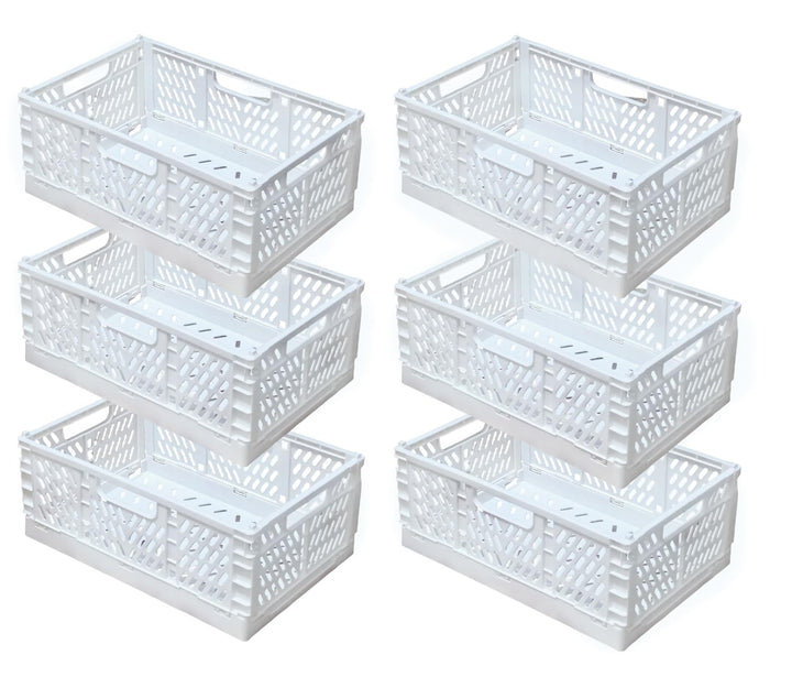6 Weiss Stück Klappbox 43×29×17cm,Klappkiste Körbe Aufbewahrung Zusammenklappbarer Tragbar Aufbewahr