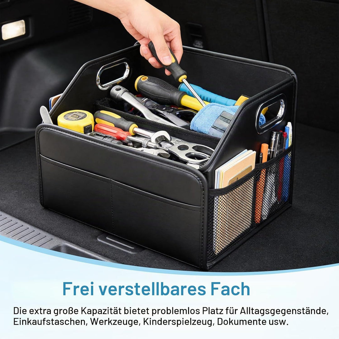 Kofferraum Organizer, Faltbar Auto Organizer mit Metallgriffen, Leder Kofferraumtasche mit Abnehmbar